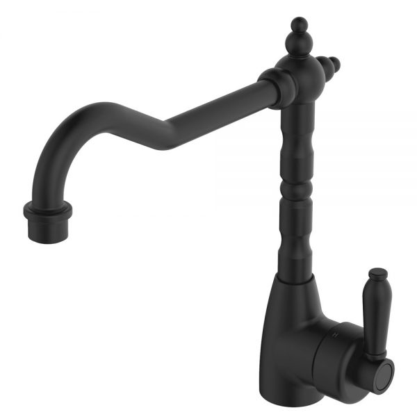 Fienza Eleanor Shepherds Crook Sink Mixer, Matte Black / Matte Black