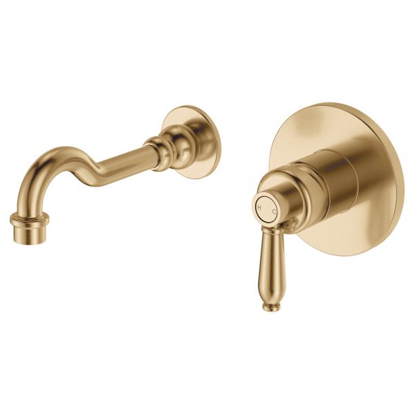 Fienza Eleanor Wall Basin/Bath Mixer Set, Urban Brass / Urban Brass