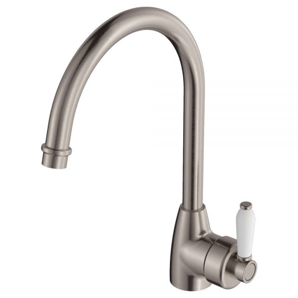 Fienza Eleanor Gooseneck Sink Mixer, Brushed Nickel / Ceramic