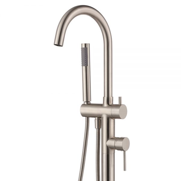 Fienza Kaya Floor Mounted Bath Mixer With Hand Shower, Brushed Nickel - Image 2