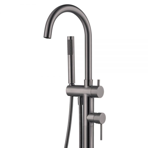 Fienza Kaya Floor Mounted Bath Mixer With Hand Shower, Gun Metal - Image 2