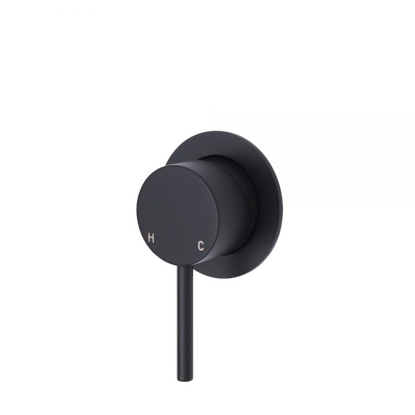 Fienza Kaya Wall Mixer, Matte Black, Small Round Plate